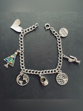 Silver Charm Bracelet with Holiday Tree & Globe Charms